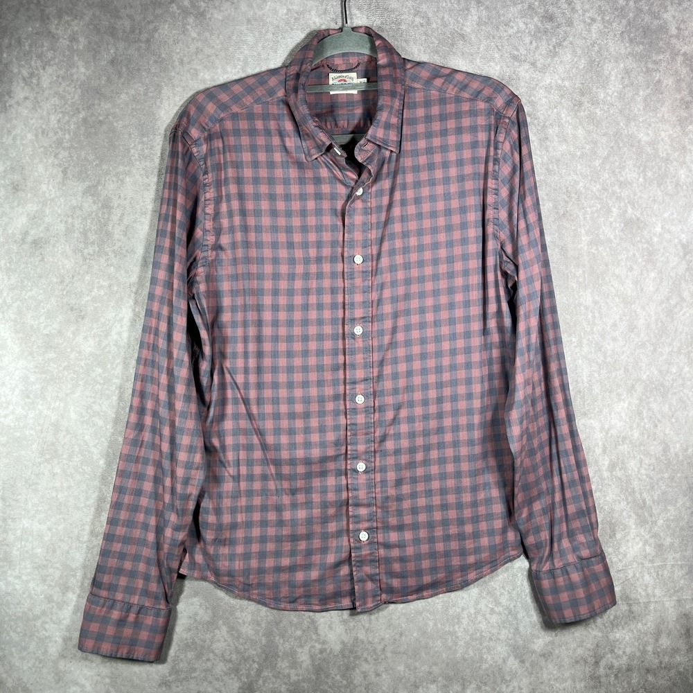 Faherty Shirt‎ Mens Medium Red Plaid Check Button Up Long Sleeve Casual Preppy